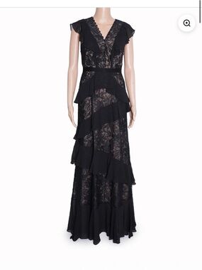 BCBGMaxAzria Black Lace Ruffle Maxi Dress